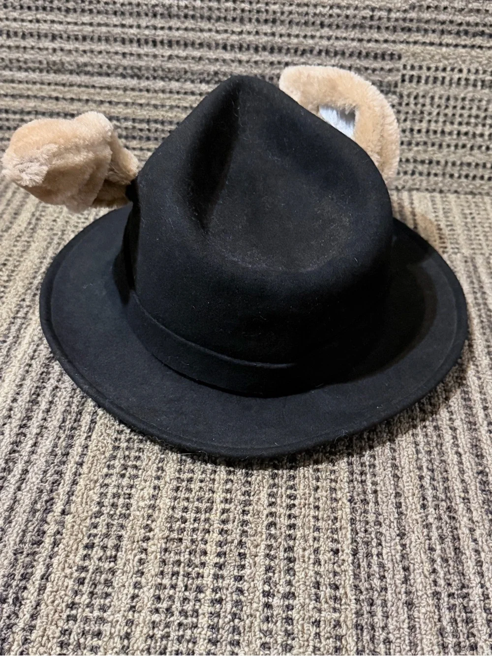 Kids Black Fedora Hat with Beige Plush Ears cosplay costume